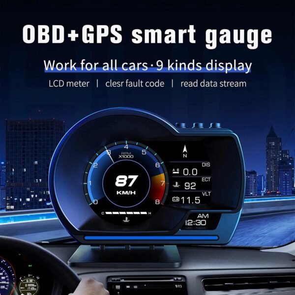 AMROOLOO Head up Display Car, OBD In-car Display, GPS Speedometer, with Multiple Reminder Functions, Suitable for All Cars - Image 3