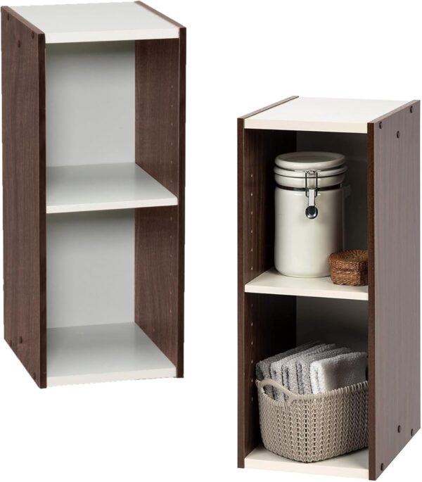 Iris Ohyama Bookcase / 2-Tier Cabinet / Space Saving Shelf, Modular, Adjustable Height 3.2 cm, Office, Living Room - Brown - Image 2