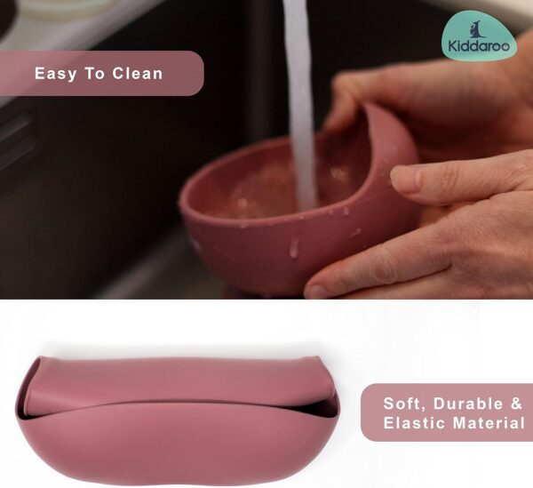 Kiddaroo Baby Weaning Set - Suction Bowl & Plate, Sippy Cup with Straw Lid, Spoon & Fork, Adjustable Bib - Food-Grade Silicone, Safe for Microwave, Oven, Freezer, Dishwasher - with BLW eBook - Pink - Image 10