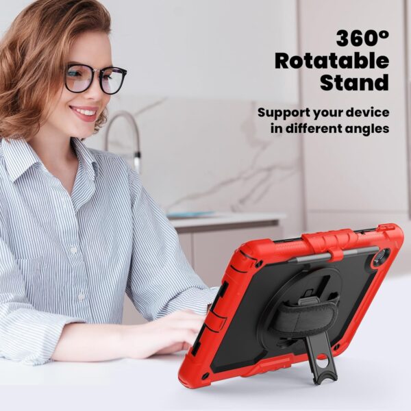 Case for Samsung Galaxy Tab A9 8.7 Inch 2023 Model (SM-X110/X115/X117) with Built-in Screen Protector 360 Rotating Hand Strap/Shoulder Strap Heavy Duty Shockproof Full Body Hybrid Cover Red - Image 9