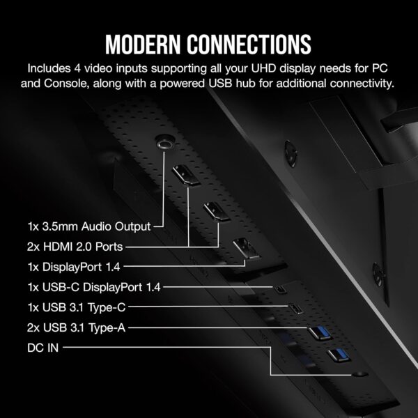 Corsair XENEON 32UHD144-A 32 Inch 4K Gaming Monitor - 144Hz, IPS, 1ms, 3840 x 2160, FreeSync Premium, HDR600, DisplayPort, HDMI, USB-C Hub - Image 7