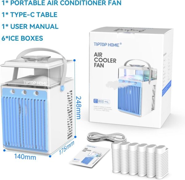 Portable Air Conditioners, 4 in 1 Mini Air Conditioner Evaporative Personal Cooler Humidifierl, 800ML Mini AC Desktop Cooling Fan for Office Tent Bedroom - Image 8