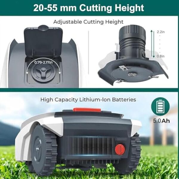 aromaoveite Robot Lawn Mower 1/4 Acre With Boundary Wire, 18v 4.4ah Gps Automatic Cordless Mower -Parallel Paths Mowing, 25% Slope+Bluetooth Wifi Control+Battery&Charger Included,Grey - Image 7
