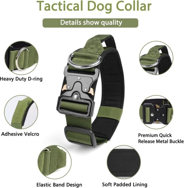 Ledeak Tactical Dog Collar, Padded Adjustable Polypropylene Soft Dog Collars, Heavy Duty Breathable Strong Training Dog Collar with Handle and Heavy Duty Metal Buckle (Army Green, M) - Image 3