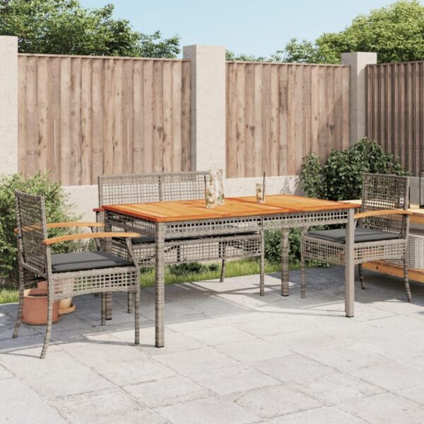 Homgoday 5 Piece Garden Dining Set with Cushions Grey Poly Rattan,Garden Furniture Set Dining Table and Chairs Stools Patio Dining SetSZ-4 - Image 2