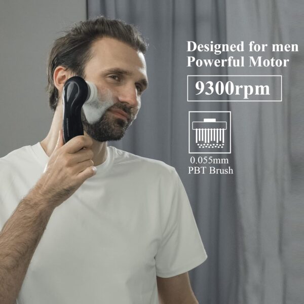 TOUCHBeauty Facial Cleansing Brush for Men, Face Cleansing Brush Electric with Stand, 3 Brush Heads, 2 Speeds, IPX5 Waterproof, Battery-Powered, Suitable for All Skin Types, AG-0759M - Image 3