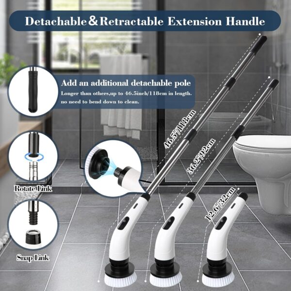 Tuocal Electric Spin Scrubber, Cordless Cleaning Brush with 8 Replaceable Brush Heads and Adjustable Extension Handle, Power Cleaning Brush for Cleaning Bathroom Bathtub Kitchen Tile Floor - Image 5