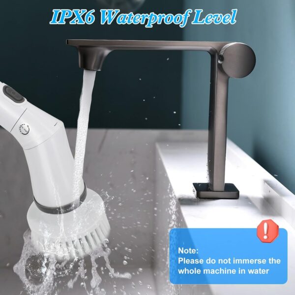 Cordless Electric Spin Scrubber, Power Spin Scrubber with 6 Replaceable Brush Heads for Bathroom, Rechargeable Floor Scrubber, Electric Cleaning Brush for Car, Floor, Tile, Tub - Image 8