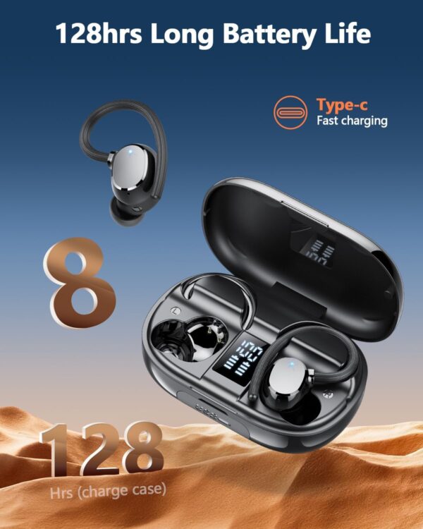 Wireless Headphones, Bluetooth 5.3 Headphones Sport with 4 ENC Noise Cancelling Mic, 128H Earphones with Earhooks HiFi Stereo Deep Bass, IP7 Waterproof, Wireless Earbuds for Sport/Gym/Running - Image 3