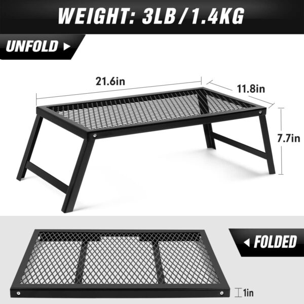 CADARA Folding Campfire Grill Heavy Duty Steel Grate with Legs Portable Over Fire Camp Grill for Outdoor Cooking, Black (21.6" x 11.8") - Image 3
