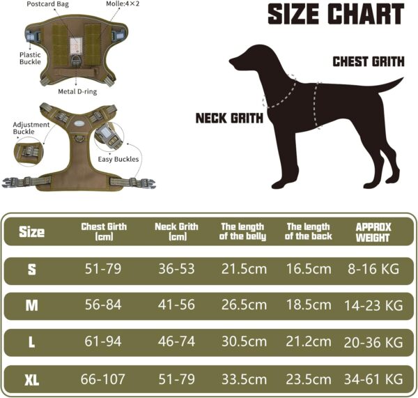 Auroth Tactical Anti Pull Dog Harness Adjustable Breathable Pet Vest Harness for Small Medium Large Dog Reflective Dog Harness Military Materials Size M, Green Brown - Image 4