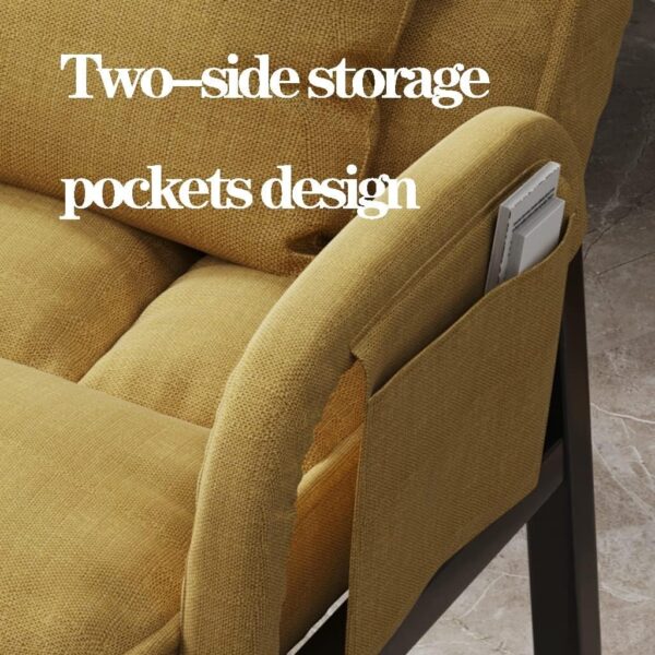 GAONUDAN Chairs Living Room Recliner Sofa Chair Sleeper Fabric Mid-century Modern Accent Chair with Arms Side Storage Pockets Steel Frame Computer Chair Leisure Armchair for Indoor (Color : Green) - Image 8