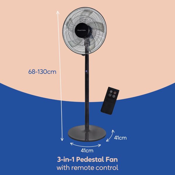Russell Hobbs Tower Fan in Black - 3 in 1 Pedestal Fan with LED Display & Remote, 1.3m Height, 8 Speed Settings, Oscillating, 48W, 2 Year Guarantee - Image 3