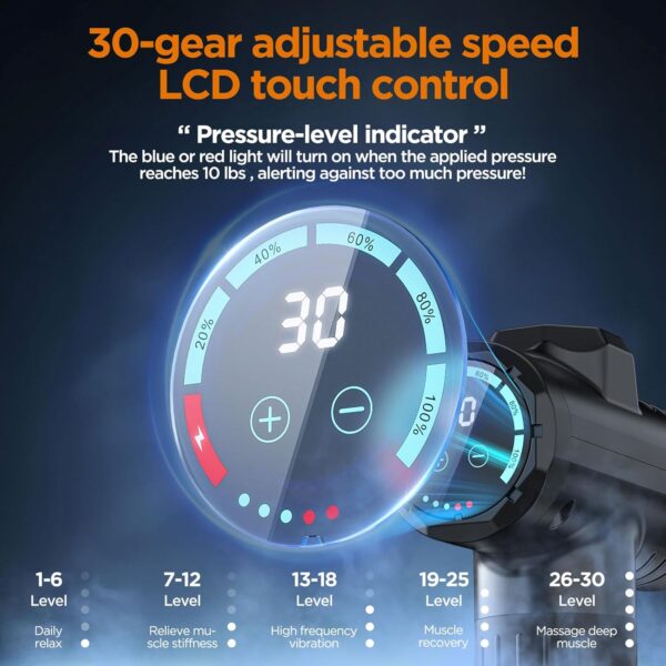 Massage Gun Deep Tissue, Portable Muscle Massage Device with 10 Massage Heads, 2025 Upgraded 30 Speeds Massager with LCD Touch Screen for Body Back Shoulder Muscle Relaxation - Image 6