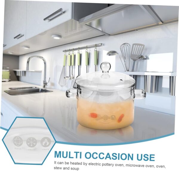Cabilock Home Cooking Pot Glass Stew Pot Lid High Borosilicate Instant Noodle Pot Double Handle 1500ml - Image 9