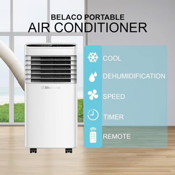 Belaco Portable Air Conditioner, 9000 BTU 4-in-1, Air Conditioning Unit, Fan & Cooling, Dehumidifier, Remote control with 24Hr Timer, Dual Window kit Included with Class A Energy Efficiency Rating - Image 5