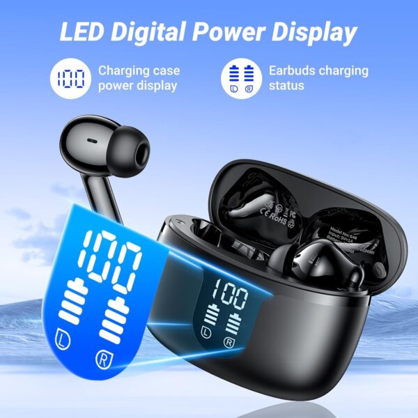 Wireless Earbuds Bluetooth 5.3 Headphones in Ear with 4 ENC Noise Cancelling Mic 2025 New Ear buds 42h Playtime HiFi Stereo Deep Bass Earphones LED Display Bluetooth Earbuds IP6 Waterproof USB-C Black - Image 9