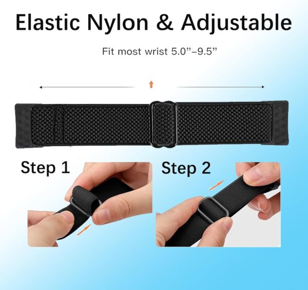 2 Pack Elastic Nylon Bands Compatible with Fitbit Charge 6/ Charge 5, Classic Soft Breathable Adjustable Sport Smartwatch Replacement Wristband for Women Men - Image 5
