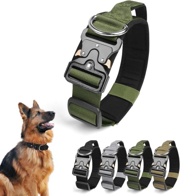 Ledeak Tactical Dog Collar, Padded Adjustable Polypropylene Soft Dog Collars, Heavy Duty Breathable Strong Training Dog Collar with Handle and Heavy Duty Metal Buckle (Army Green, M) - Image 2