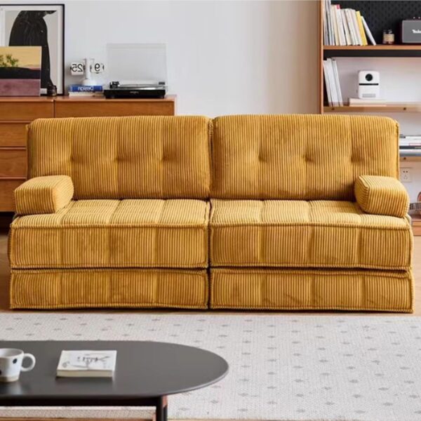 KIBONCY Corduroy Fabric Modular Sectional Sofa, Convertible Sofa Bed, Beige, Traditional Style, With Armrests - Image 3