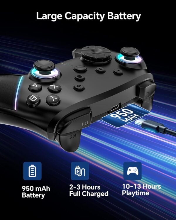 Wireless Switch Controller,Switch Pro Controllers for Nintendo Switch/Lite/OLED/PC,Bluetooth PC Gaming Controller with 9-Color RGB LEDs, 950mAh Battery, Programmable Buttons,Gyro Axis,Turbo, White - Image 8