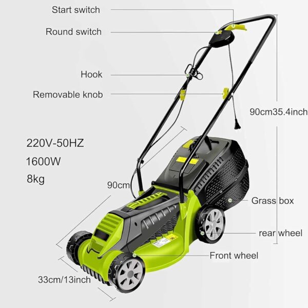 13-Inch Push Lawn Sweeper, Corded Electric Dethatcher, Strong Rubber Wheels & Adjustable Mowing Height, Lightweight Walk-Behind Lawn Mower Clear,forGarden, lawn, football field - Image 7