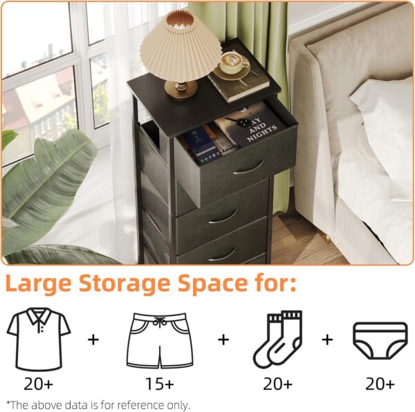 CAIYUN Chest of Drawers for Bedroom with 5 Drawers, Fabric Storage Drawer, Tall Black Hallway Storage Unit - Image 7