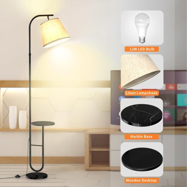 【Upgraded】Floor Lamps for Living Room Modern Standing Lamp with Shelves, Marble Base, Foot Switch, Retractable Pole, Adjustable Lighting Angle, Tall Lamp for Bedroom Office Study Room Bulb Included - Image 3