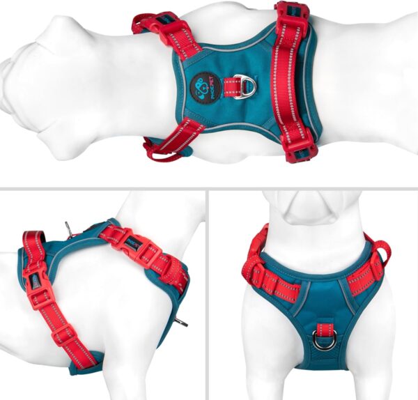 PHOEPET No Pull Dog Harness, Unique Colors Reflective Adjustable Dog Vest, with Soft Training Handle Metal Clips for Small Medium Large Dogs (Teal Base & Red Straps,L) - Image 3