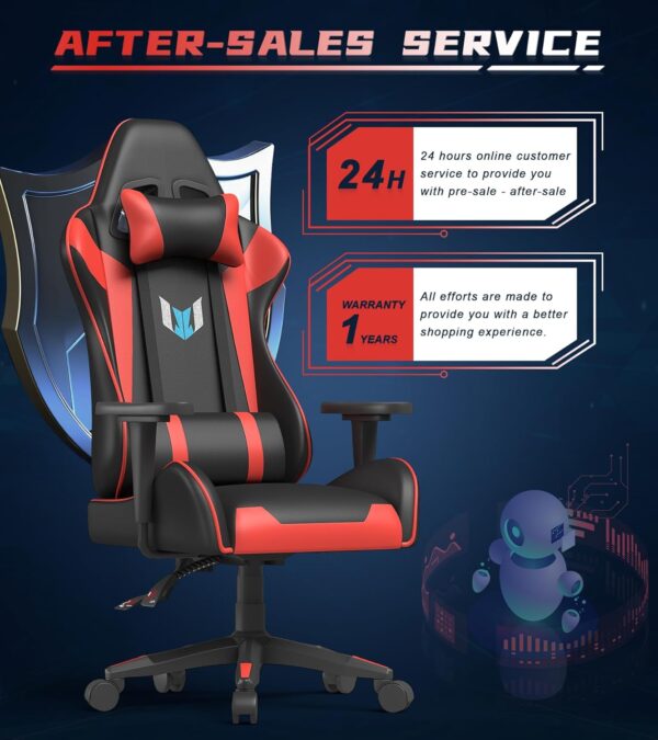 Racingreat Professional Gaming Chair, PU Leather Office Chair, Economic Gaming Chair, 2D Armrests, Gaming Chair with Lumbar Support and Headrest for Home Office Gamer, Black / Red - Image 8