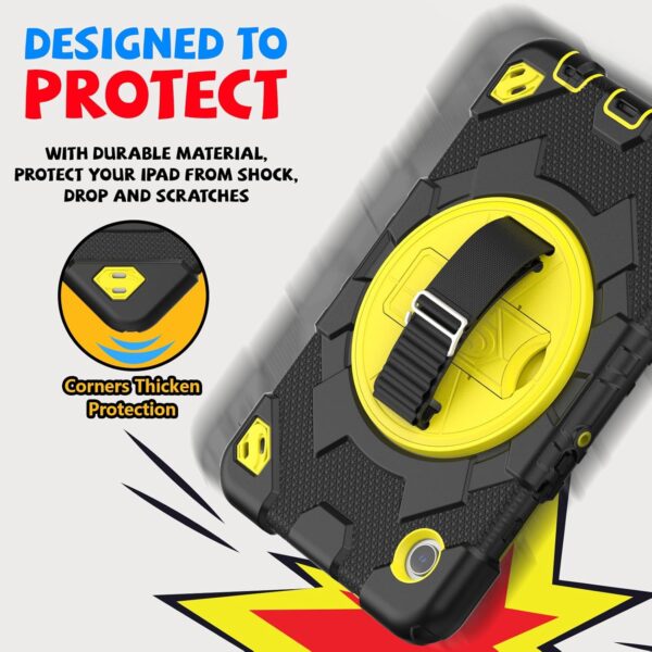 SEYMCY for Samsung Galaxy Tab A9 Case 8.7 inch 2023, Full Body Shockproof Cover with Screen Protector, Rotating Stand & Hand Strap, Carrying Strap for Samsung A9 Tablet, Yellow - Image 8