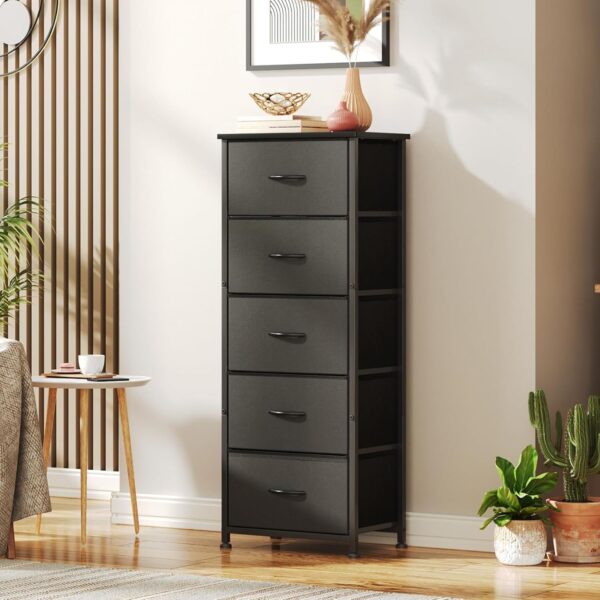 CAIYUN Chest of Drawers for Bedroom with 5 Drawers, Fabric Storage Drawer, Tall Black Hallway Storage Unit - Image 6