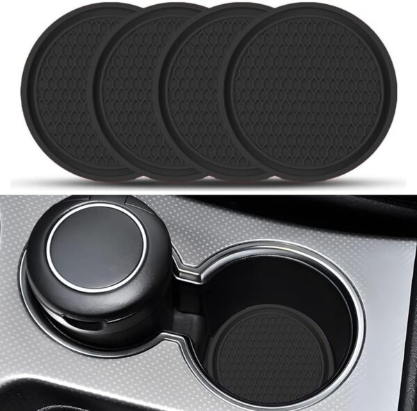 4 Pack Car Coasters, Universal Auto Cup Holder Insert Coaster, Non-Slip Vehicle Mats for Women Men, Vehicle Interior Accessories Universal for Most Cars Trucks (Black) - Image 2