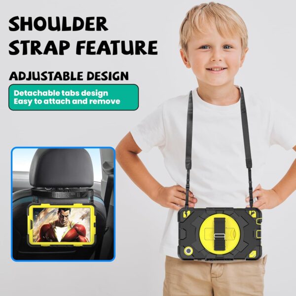 SEYMCY for Samsung Galaxy Tab A9 Case 8.7 inch 2023, Full Body Shockproof Cover with Screen Protector, Rotating Stand & Hand Strap, Carrying Strap for Samsung A9 Tablet, Yellow - Image 7