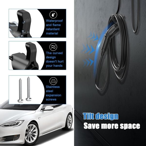 Type 2 EV Charger Holder, Wall Mount EV Charging Cable Organiser for Electric Car with Type 2 IEC 62196-2 Plugs, Electric Vehicle Holder Compatible with Tesla/MG/BMW/VW/Polestar - Image 5