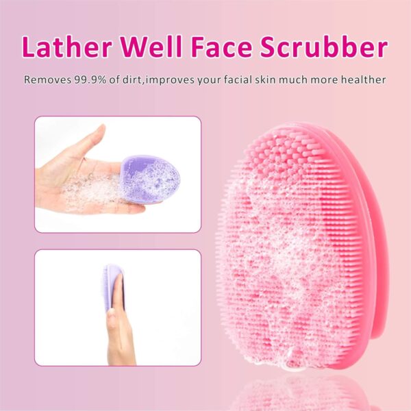 HieerBus Silicone Face Scrubber,Manual Exfoliating Brush,Handheld Facial Cleansing Brush for Women Men-Blackhead Removing Pore Cleansing Massaging for Sensitive, Delicate, Dry Skin (3rd-Pink+Purple) - Image 6