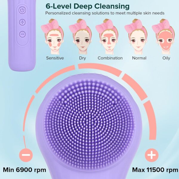 Facial Cleansing Brush Face Scrubber, Waterproof and Rechargeable Electric Face Scrubber for Men & Women, Power Exfoliating, Massaging, and Cleansing - Image 4