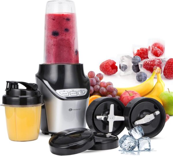 PureMate Blender and Food Processor - Powerful 18,000 RPM Extractor Blends Frozen Fruit, Nuts & Ice – 1000W Motor with Stainless Steel Blades and 3 Speed Settings – Ideal For Smoothies & Post Workout - Image 2