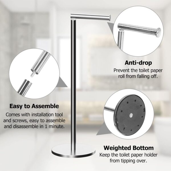 Topsky Free Standing Toilet Roll Holder Stainless Steel Rustproof Spare Toilet Paper Holder for 4-5 Jumbo Rolls Foldable Toilet Roll Storage for Bathroom Living Room Kitchen etc (Siliver) - Image 4