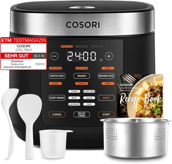 COSORI Rice Cooker, Slow Cooker & Steamer with Ceramic Coated Inner Pot and Fuzzy Logic, 50 Recipes,10 Cups, 5L Capacity, with 17 Functions, Warmer, Timer - Image 2
