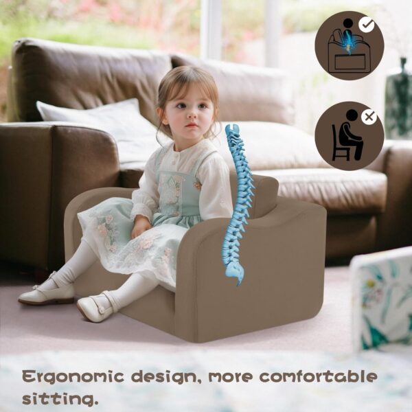 MeMoreCool Kids Couch, Folding Kids Sofa Bed, Flip Out Toddler Armchair Sofa, Baby Lounger Chair to Convertible Couch for Boys Girls, Comfy Foam Child Chair Pull Out Couch for Playroom, Brown - Image 4