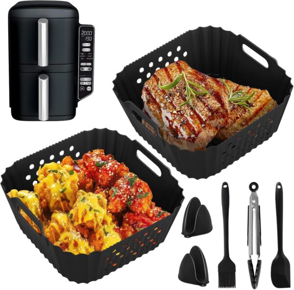 7PCS Air Fryer Accessories for Ninja Double Stack 7.6L Air Fryer SL300UK, Dual Silicone Air Fryer Liners Reusable, Gloves, Silicone Tong, Oil Brush, Spatula Included - Image 2