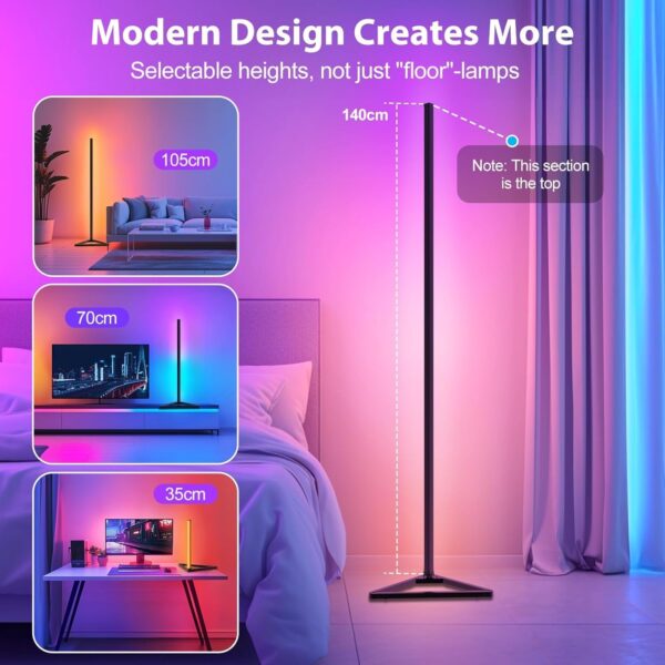 LED Floor Lamp, Smart RGBIC Corner Lamp - 141cm, 16 Million Colors, Music Sync, 300 Scene Modes, App & Remote Control, Dimmable Standing Light with Timer for Living Room, Bedroom, Gaming Room - Image 8