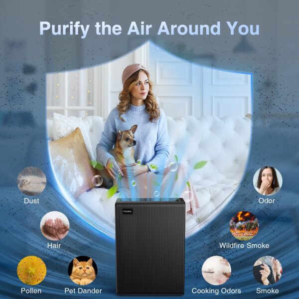 Air Purifiers for Home Large Room up to 1740ft², H13 HEPA Air Filter for Pets Hair Dander Smoke Pollen Dust, Ozone Free, Portable Air Purifiers for Bedroom Office Living Room, E-300L, White (Black) - Image 3
