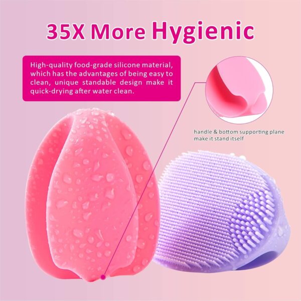 HieerBus Silicone Face Scrubber,Manual Exfoliating Brush,Handheld Facial Cleansing Brush for Women Men-Blackhead Removing Pore Cleansing Massaging for Sensitive, Delicate, Dry Skin (3rd-Pink+Purple) - Image 7