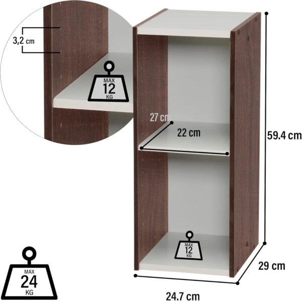 Iris Ohyama Bookcase / 2-Tier Cabinet / Space Saving Shelf, Modular, Adjustable Height 3.2 cm, Office, Living Room - Brown - Image 4
