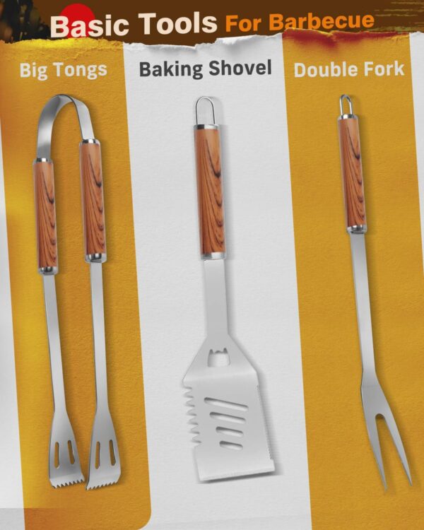 BBQ Tools Set, Heavy Duty 4-in-1 BBQ Utensil Set, Professional Stainless Steel Grill Accessories Barbecue Tool Set, Portable BBQ Kit with Storage Bag, Barbecue Utensils Gifts for Men Women Camping - Image 3