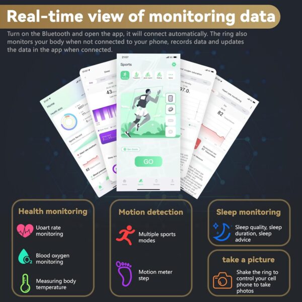 Smart Rings Health Ring Blood Oxygen Blood Pressure HR Heart Rate Monitor Fitness Tracker Sleep Step Counter Waterproof Compatible with ios Android Phones with Charging Case (Black, #9-S-2.34in) - Image 5