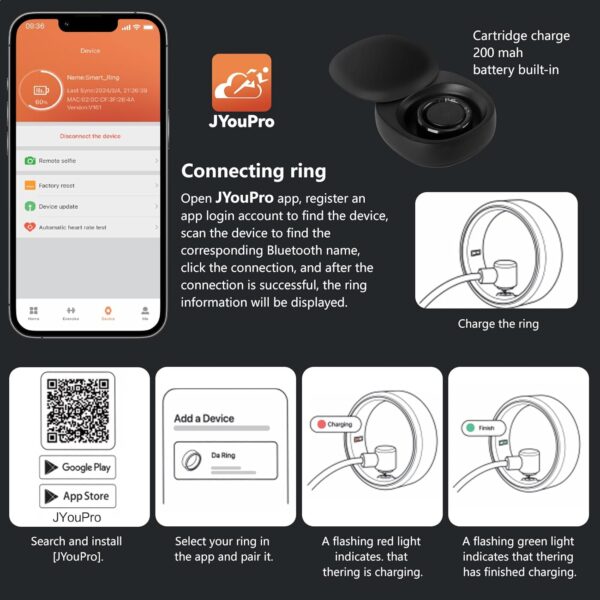 Smart Rings Health Ring Blood Oxygen Blood Pressure HR Heart Rate Monitor Fitness Tracker Sleep Step Counter Waterproof Compatible with ios Android Phones with Charging Case (Black, #9-S-2.34in) - Image 7