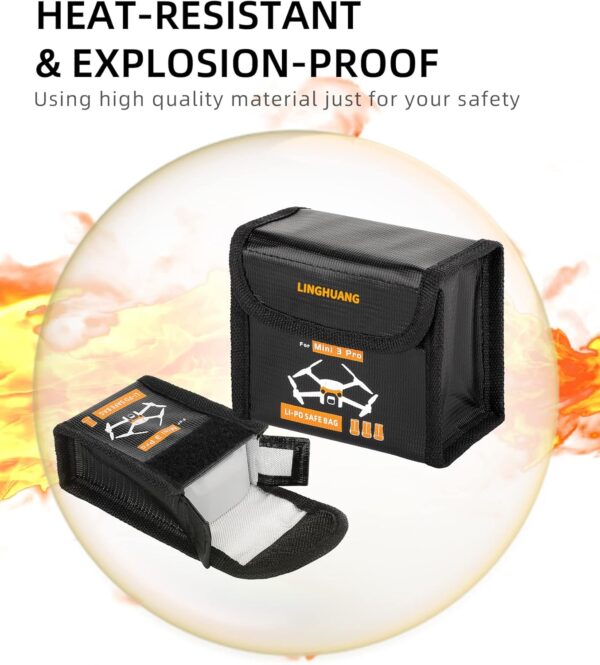 LINGHUANG Mini 3 Pro Lipo Battery Safe Bag,Fireproof Safety Charging Storage Bag for DJI Mini 4 Pro,Mini 3 Pro,Mini 3 Drone Explosion-Proof Battery Bag(for 3 Batteries,1Pcs) - Image 4